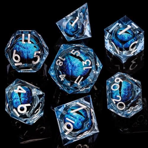 ARUOHHA DND Resin Dice Dragon Eye Dice Liquid Core Blue Sharp Edged Dice Set with Gift Box, Dungeons Polyhedral D and D Dice Set Compatible with D&D Role Playing Game D20 D12 D10 D8 D6 D4 - color: Ly02-blue