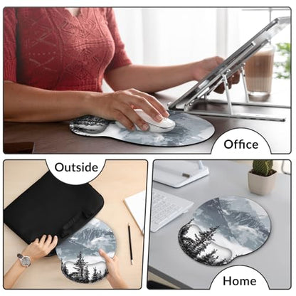 KONVINIT Ergonomic Mouse Pad with Wrist Rest, Small Mousepad with Non-Slip Rubber Base and Smooth Surface, Grey Mouse Pads for Desk, Office Desk Accessories - color: Grey Mountains