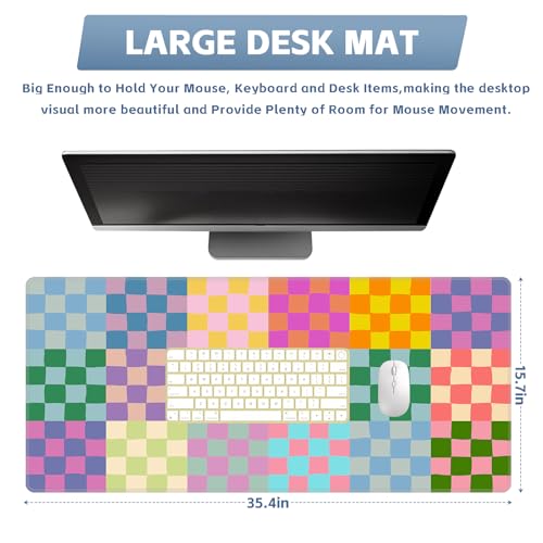 Baziabbo Checkered Desk Mat,XXL Extended Big Mouse Pad,Gaming Mousepad with Stitched Edge,Non-Slip Rubber Base Keyboard Desk Pad for Home Office Study Game - color: Checkerboard Color