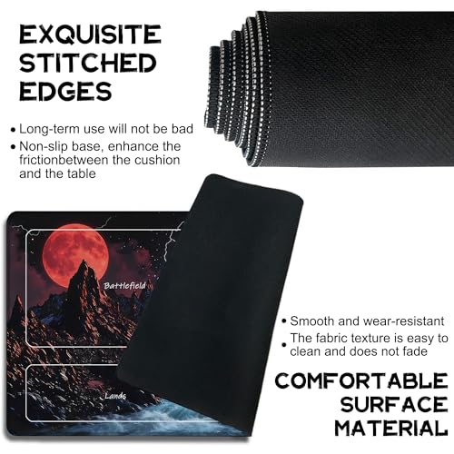 for MTG Playmat 24 x 14 Inches Sunset Mountains Streams Magic Play Mat Card Game Mat for Magic The Gathering TCG PTCG Playmat with Free Storage Bags Non-Slip Backing and Stitched Edge - color: Sunset Mountains Streams With Zones