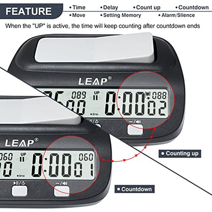 LEAP Chess Clock Digital Chess Timer Professional Chess Clock Timer with Time Bonus and Delay Features Great for Chess I-Go Upgraded Model - color: Black