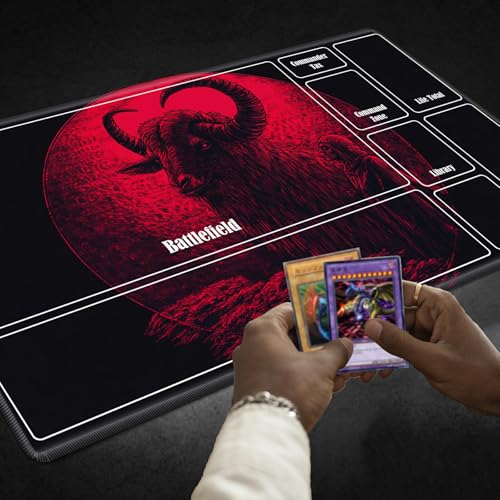 MTG Playmat with Zones, TCG Card Game Play Mat with Stitched Edges, Non-Slip Rubber Base Gaming Desk Mat, Smooth Surface 24 x 14 Inch, Dark Gothic Sheep - color: Dark Gothic Sheep, size: Zone 1