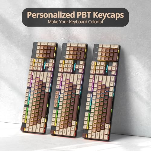 Full Size Mechanical Keyboard, Creamy Keyboard with Number Pad, 104 Keys Wired Gaming Keyboard with Red Switch, RGB Backlit for PC Laptop - color: Brown