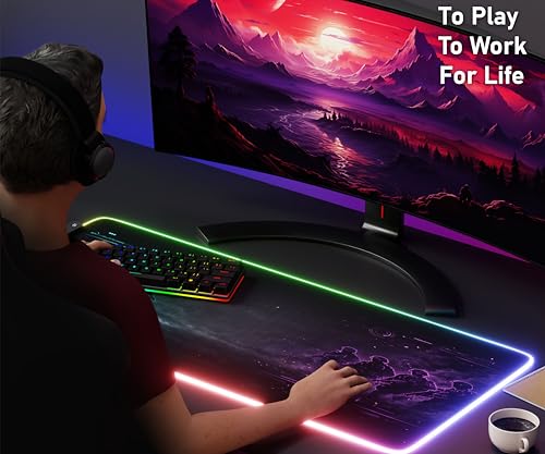 RGB Gaming Mouse Pad Large Extended Desk Mat 35.4x15.7in XXL XXXL Mousepad LED Light Up Keyboard Mat PC Gamer Desk Pad Gaming Accessories Extra Big Mouse Mat for Desk - Phantom Protocol - color: Phantom Protocol