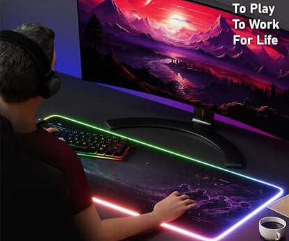 RGB Gaming Mouse Pad Large Extended Desk Mat 35.4x15.7in XXL XXXL Mousepad LED Light Up Keyboard Mat PC Gamer Desk Pad Gaming Accessories Extra Big Mouse Mat for Desk - Phantom Protocol - color: Phantom Protocol
