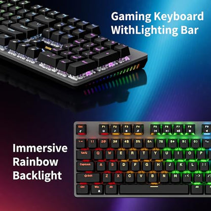 Newmen GM325Pro Mechanical Keyboard,Gaming Keyboard 104 Keys Red Switches | Rainbow LED Backlit,Metal Panel,ABS Black Keycaps,Wired Gaming Mechanical Keyboard for Windows ,Linear Red Switches,QWERTY
