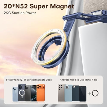 OMOTON 360°Rotating Adjustable Aluminum for MagSafe Tripod Mount, Navy Blue | Magnetic Phone Tripod for iPhone 17/16/15 Pro Max Air, Foldable Cell Phone Stand Fits Vlog, Gym Travel Essentials Accessories - color: 3-Navy Blue