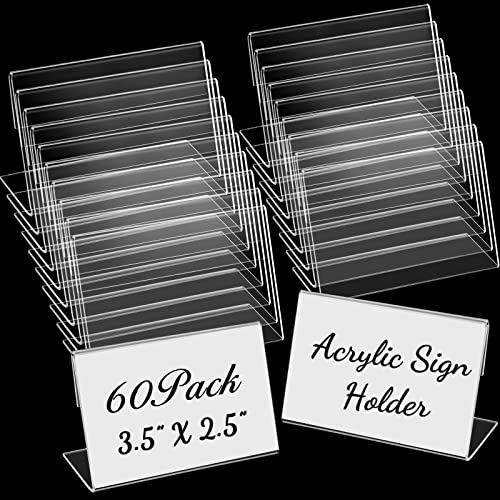 Vicenpal 3.5 x 2.5 Inches Small Acrylic Sign Holder Clear Picture Frame Acrylic Stands Back Slant Sign Holders for Party Buffet, Wedding Signs, Office, Store, Restaurant, Horizontal(20 Pcs)