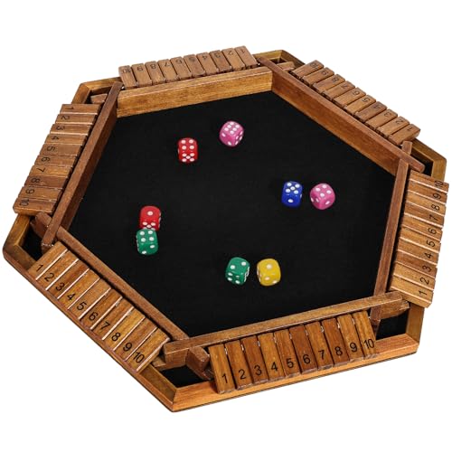ELONGDI Upgraded 1-6 Player Shut The Box Dice Game with 12 Dice+Bonus Wooden 12 Dice, Classic Wooden Board Table Math Game for Adults,Kids/Tabletop Board Games for Classroom,Home,Party or Pub