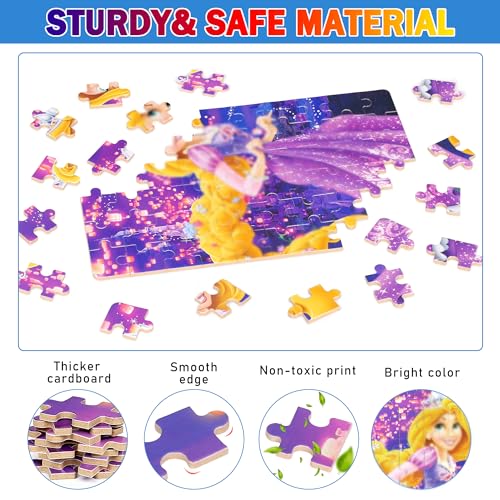 Puzzles for Kids Ages 4-8,Kids Puzzls in a Metal Box,60 Pieces Long Hairs Princess Small Puzles,Kid Boys Girls Learning Educational Puzzle Packed in Tin Box - color: Long Hairs60