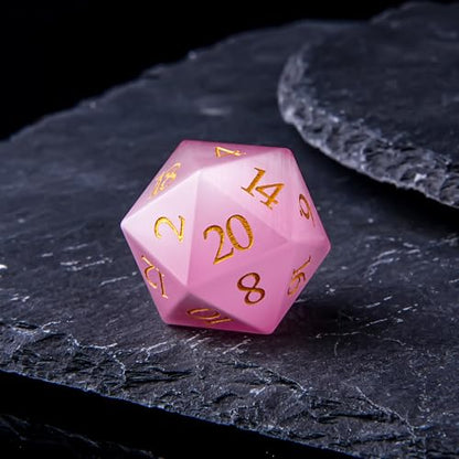 Pink Cat's Eye Crystal DND Dice Set 7 PCS Gemstone Suitable for Dungeons and Dragons D & D RPG Games - color: Pink Cat Eye