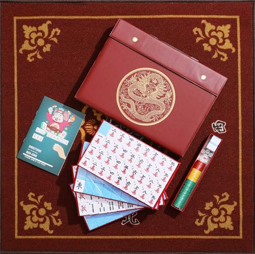Mose Cafolo Chinese Mahjong Game Set 1.5" X-Large 144 Numbered White Blue Melamine Tiles with Carrying Travel Case,Complete Majong Majiang, Mah Jonng Game Set - color: Blue Tiles