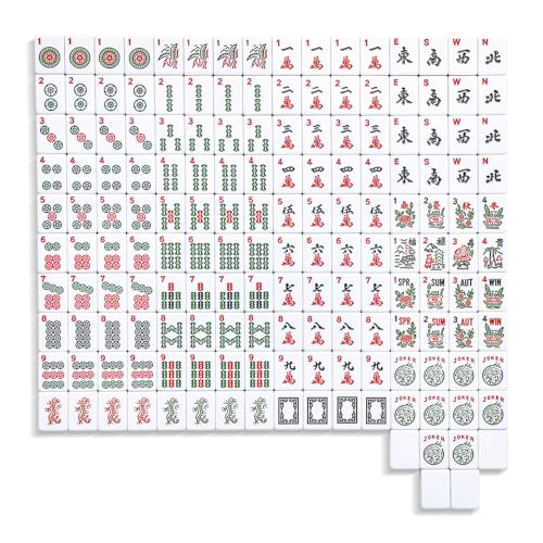 American Mahjong Tile Set, 166 White Tiles, 4 All-in-One Colors Rack/Pushers, Complete Travel Mahjong Set with Light Green Carrying Bag - color: Light Green
