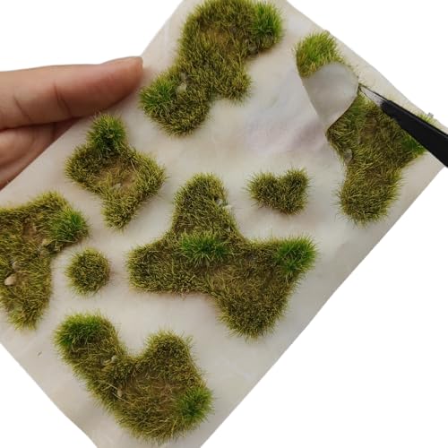 Static Grass Tufts Mat – 8 Peel-and-Play Pre-Cut Patches, Self-Adhesive Turf in Mixed Irregular Shapes for Diorama, Model Railway & Wargaming Terrain (1 Sheet) (Autumn Green) - color: Autumn Green