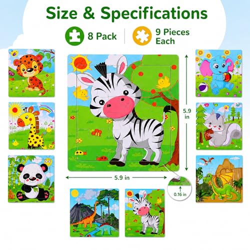 NASHRIO Wooden Puzzles for Toddlers Age 3-5, 8 Pack Animal and Dinosaur Jigsaw Puzzles, Preschool Educational Toys, Wooden Puzzle Set for Boys Girls Kids Age 3 4 5 - color: Animal & Dinosaur Puzzle Set