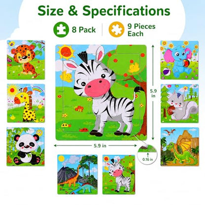 NASHRIO Wooden Puzzles for Toddlers Age 3-5, 8 Pack Animal and Dinosaur Jigsaw Puzzles, Preschool Educational Toys, Wooden Puzzle Set for Boys Girls Kids Age 3 4 5 - color: Animal & Dinosaur Puzzle Set