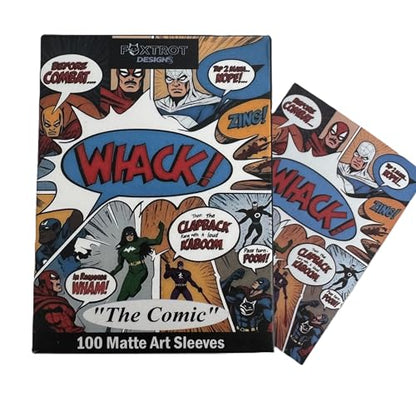 Foxtrot Designs TCG Art Card Sleeves. Superhero Comic Book Design - 100 Count Card Protectors with Matte Textured Back - Compatible with Magic The Gathering and Other TCGs & LCGs (The Comic) - color: The Comic