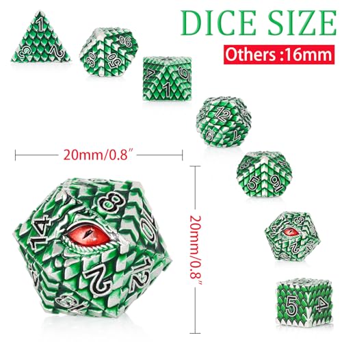 Dragon Eye Metal Dice Set, 7 Pcs Dragon Scale Metallic Dice, Gift Box for Dungeons & Dragons Tabletop Game (Green Dragon Scale & Red Eye) - color: Green Dragon Scale & Red Eye