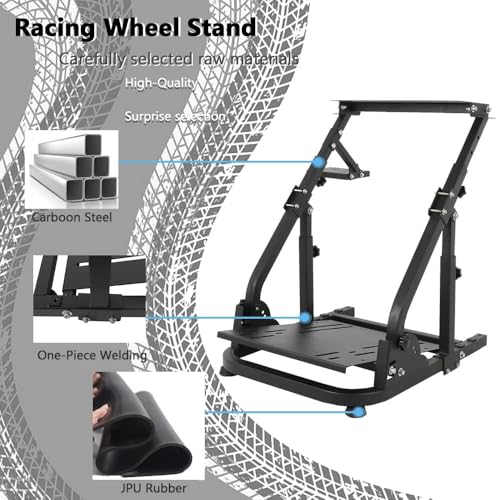 Supllueer Racing Steering Wheel Stand with Double Arm Reinforcing Bar Support Fit for Logitech G25 G27 G29 G920 G923, for Thrustmaster T300RS, Sim Racing Frame,No Wheel Pedal Shift Seat