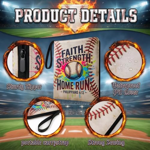 Trading Card Binder 9 Pocket, Colorful Baseball Card Binder Holds 900 Cards with 50 Removable Sleeves, Waterproof PU Leather with Zipper Card Collector Album Book Compatible with TCG Cards - color: Colorful Baseball