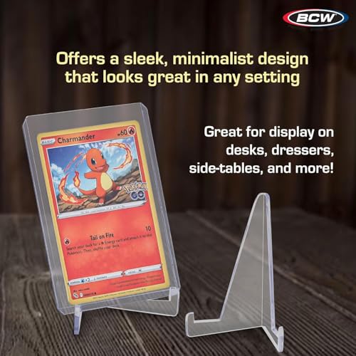 BCW Card Stands - Set of 10 | Crystal Clear Transparent Mini Easels for Picture Display | Durable & Sturdy Design | Perfect for Trading Cards, Sports Memorabilia, Use at Home, Office, Shop, and More