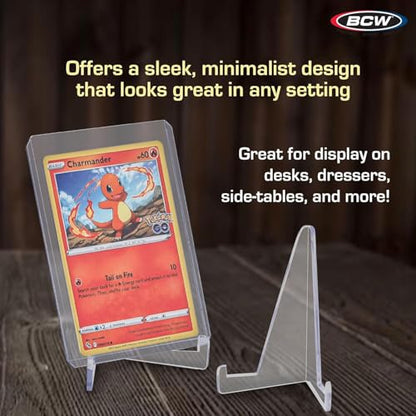 BCW Card Stands - Set of 10 | Crystal Clear Transparent Mini Easels for Picture Display | Durable & Sturdy Design | Perfect for Trading Cards, Sports Memorabilia, Use at Home, Office, Shop, and More