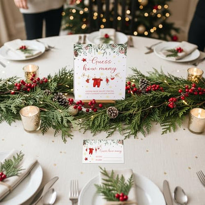 Christmas Guess How Many Baby Shower Game Pack of 1 Tabletop Sign with Stand and 50 How Many Cards, Christmas Gender Reveal Party Game Decorations(Santa) - style: Santa