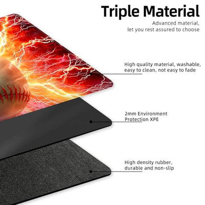 for MTG Playmat TCG Card Game Mat with Stitched Edges,Board Game Mats Non-Slip Waterproof Rubber Base 24 x 14 inch for CCG RPG DTCG Trading Card,Baseball Lightning Fire - color: Baseball Lightning Fire