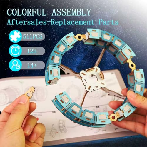 YSWOOD WORLD 3D Wooden Puzzles for Adults Space Station DIY Model Kit | Mechanical Model Kit with Lights & Music, 511PCS Adult Wooden Puzzles, Desk Decor, Engineering Gifts for Christmas Birthday