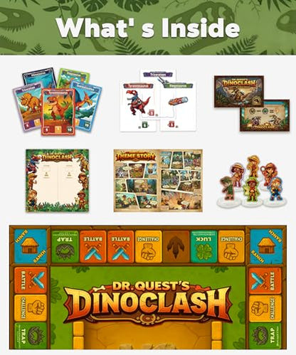 Dr. Quest Dino Clash Educational Math Board Game | Dinosaur-Themed Addition & Subtraction Game | Educational Family & Homeschool Math Game for Kids Ages 6–10