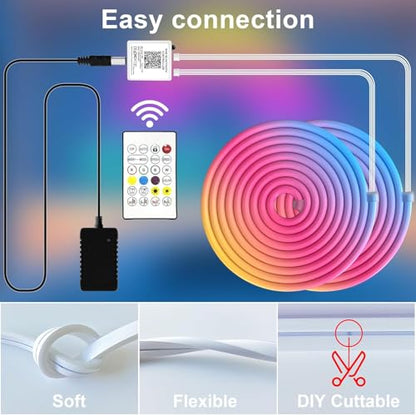 Cozylady RGB Neon Light LED Rope Light,Waterproof Bluetooth APP Remote Control Music Sync Strip Light,24V Flexible DIY Silicone Light for Bedroom Home Indoor Outdoor Decoration (50Ft/15M) - size: 50Ft/15M