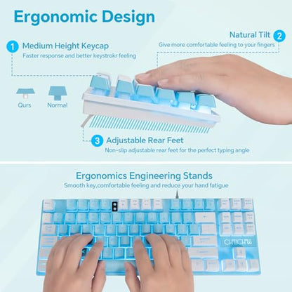 CHONCHOW Blue Keyboard and Mouse Combo, 87 Keys TKL USB Wired LED Light Up Backlit Keyboard, 800-3200 DPI RGB Mouse, Blue Mouse and Keyboard Combo for PS4 PS5 PC Laptop Mac Computers