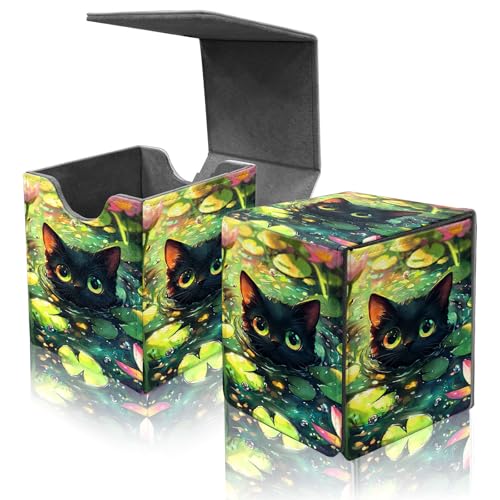 Card Deck Box for MTG Commander,Collectible Trading Storage Box Fits 120+ Single Sleeved Cards Magnetic Case PU Leather for Magic Commander TCG CCG MTG,Cat Lotus Flower - color: Cat Lotus Flower