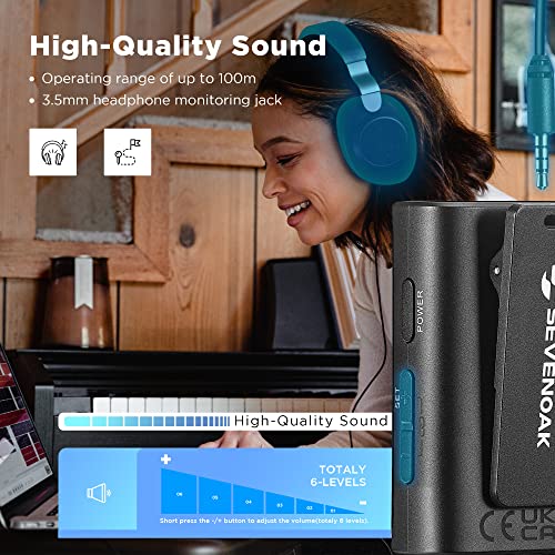 Wireless Lavalier Microphone for Cameras Camcorder,Noise Cancellation,328ft Range,3 Pickup Modes,Compact Clip-on Lapel Mic for Video Recording Interview YouTube Live Streaming