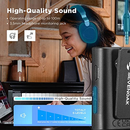Wireless Lavalier Microphone for Cameras Camcorder,Noise Cancellation,328ft Range,3 Pickup Modes,Compact Clip-on Lapel Mic for Video Recording Interview YouTube Live Streaming