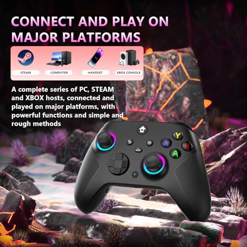 YUYIU Wireless 2.4GHz Controller with 7 Colors RGB Light for Xbox Controller, Xbox One Series X|S,Consoles,Steam PC Windows, with 1000mAh Battery/Hall Effect Sticks/Turbo/Programmable, 3.5mm Audio Jack (BLACK) - color: BLACK