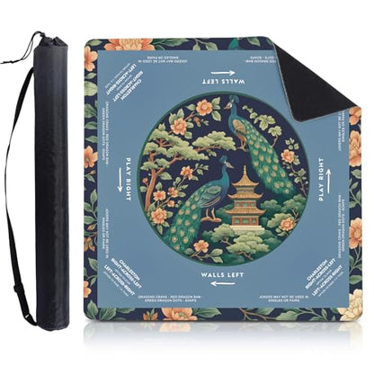Foilswirl 1 Pcs Mahjong Table Mat Floral Peacock, 33" x 33" Green Chinoiserie Peacock Mahjong Mat Non-Slip Noise Reduction Carrying Bag for Poker Board Card Games Dominoes, Ships Rolled(Vintage) - style: Vintage