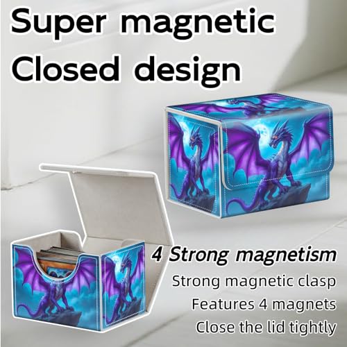 Trading Card Storage Box, Premium PU Leather with Magnetic Closure, Holds 100+ for MTG Cards, Purple Dragon Under Moon Durable Deck Box for Magic the Gathering, Trading Card Games - color: Purple Dragon Under Moon