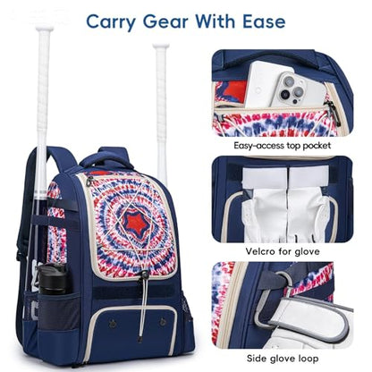KAVIGOR Baseball Bag for Youth | Softball Backpack 50L Large Capacity with Shoe Compartment and 4 Bat Holders | Nova Flare Series - color: Blue