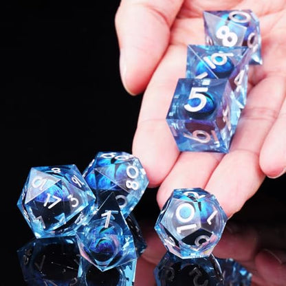 Dragon Eye DND Dice Set, 7 Pcs Liquid Core Resin Sharp Edged Polyhedral D&D Dice for Dungeons and Dragons RPG Role Playing Table Games