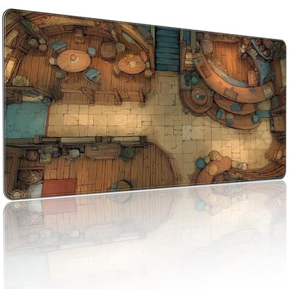 Extended Keyboard and Mouse pad, Fantasy Tavern Pattern, 35.4 x 15.7 Inch, Gaming Desk mat with Non-Slip Base and Waterproof Finish, Suitable for Home Office and workstations. - color: With Fantasy Village Design
