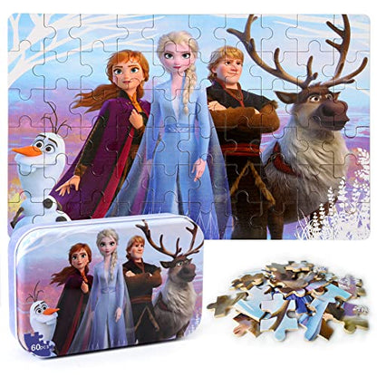 MZZOTOY Puzzles for Kids Ages 4-8, 60 Pieces Puzzles for Kids Ages 3-5 in a Metal Box Girls and Boys Learning Educational Jigsaw Puzzle Toys Gifts - color: A-frozen