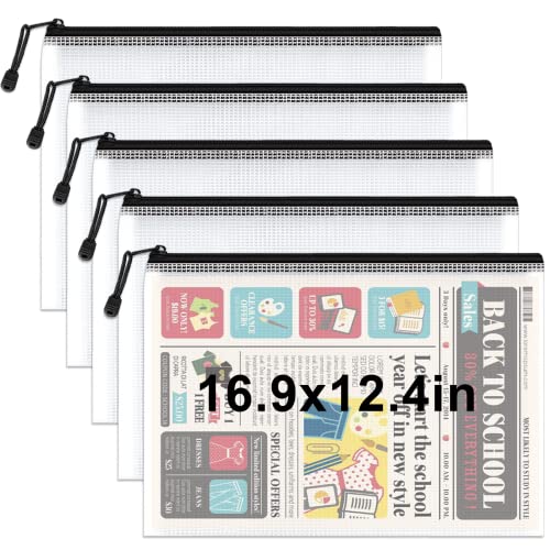 Umriox 5PCS A3 Zipper Bags, Extra Thick Mesh Zipper Pouch, Large Storage Bags, Zipper Pouches for Office Supplies, Puzzles Organizing Storage - color: Black 5pcs, Thickened A3