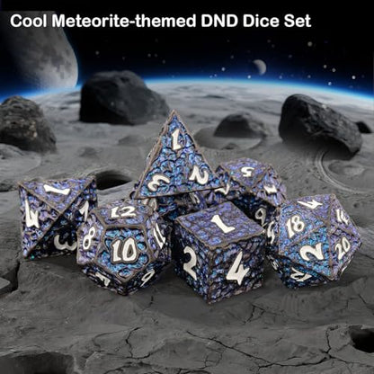 Haxtec Metal DND Dice Set Black Blue Polyhedral D&D Dice Compatible with Dungeons and Dragons Gift TTRPG Glitter Metal Dice - color: Black Blue White