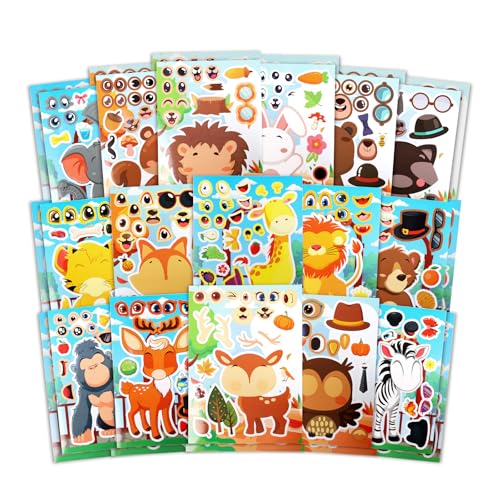 32 Sheets Forest Animal Handmade Stickers, Mixed & Matched with 16 Designed Characters Stickers Books, Your Own Activities Sticker for Kids Boys Girls Holiday Party Favors, Gift Idea
