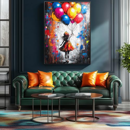 500 Piece Puzzles for Adults, Street Art Graffiti Girl with Colorful Balloons Puzzle, Vibrant Urban Art Puzzle Letter on Back, Family Activity Great Gift 23 x 15 in - color: Girl Balloons