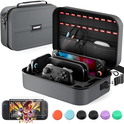 COOWPS Switch 2 Case Bundle for Nintendo Switch 2, with 2-Pack Screen Protector, 6Pcs Thumb Grips, 20 Game Card Slots, Portable Travel Full Protection All In One Storage Case for Switch 2 Accessories - color: Grey