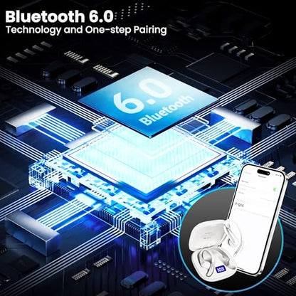 Bluetooth Headphones Wireless Earbuds Bluetooth 6.0 Headphone, Sport Bluetooth Earbuds Stereo Deep Bass Over Ear Bud with Earhooks, IPX5 Waterproof Earphone for Gym/Running/Workout White - color: White