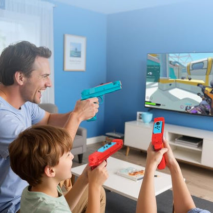 FASTSNAIL Switch Shooting Gun Controller Grips for Nintendo Switch 1/OLED | Replacement for Joy-Con Gun Holder, Switch Handle Kit, Ergonomic Design, Switch Controller Grip for Joycon, Blue/ Red, 2 Pack - color: Blue+Red