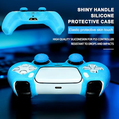 Blue Glitter Anti-Slip Protective Silicone Cover Skin Grips Compatible with PS5/Slim/Pro Controller,8 PCS Glitter Thumb Grips Caps and 2 Grips Caps. (Glitter Blue) - color: Blue